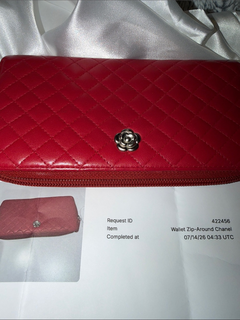 Chanel Camellia Quilted Matelasse Lambskin Zip Around Long Walle - Picture 7 of 7